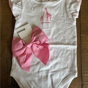 Janie and Jack White and Pink Baby Onesie and Bow